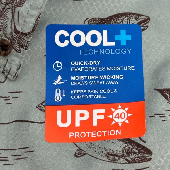 NWT American Outdoorsman Green Fishing Graphic UPF 40 Button Up Mens Size Small - Picture 5 of 10